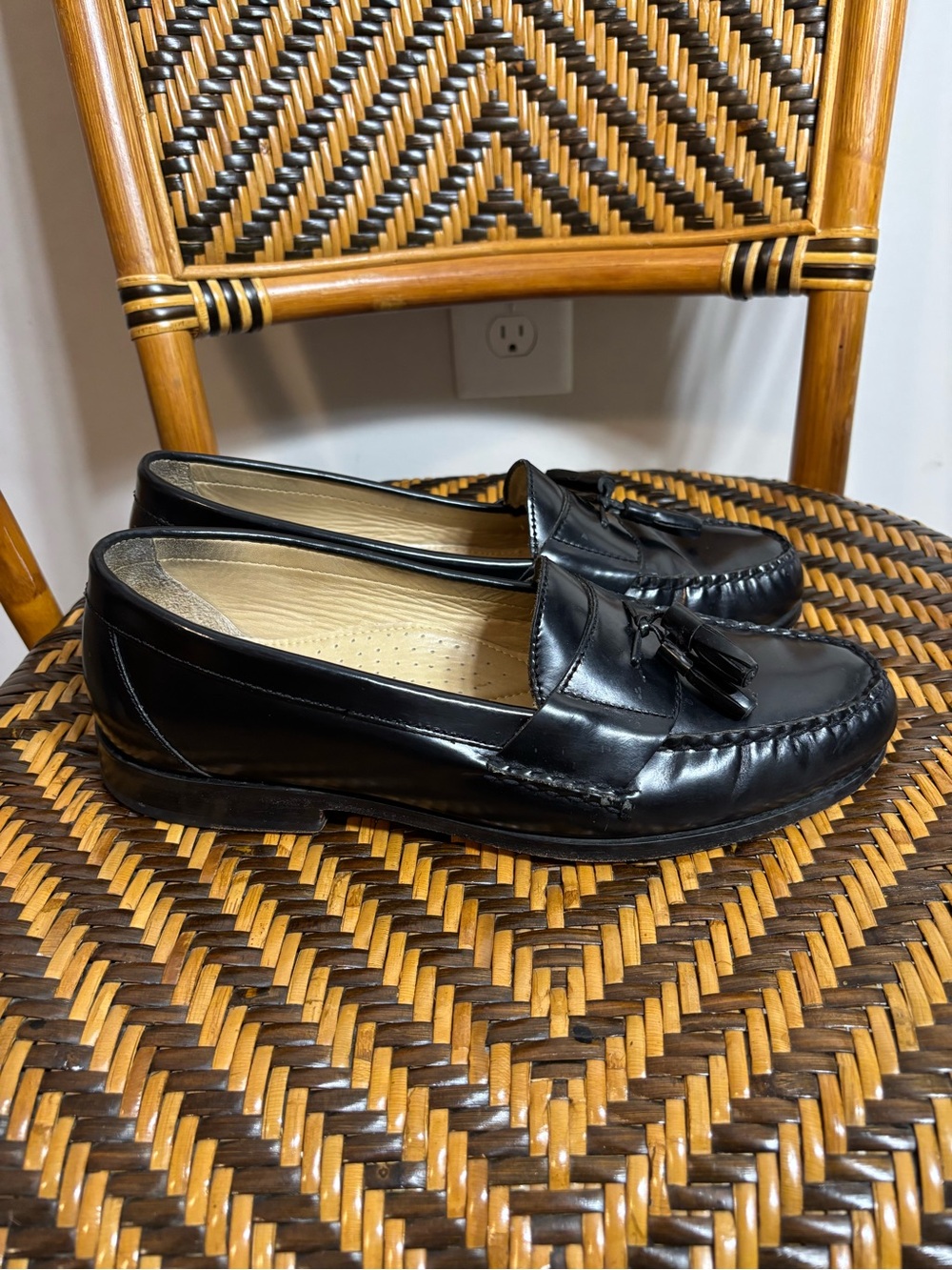 GH Bass Harris Tassel Loafers Black Leather 10